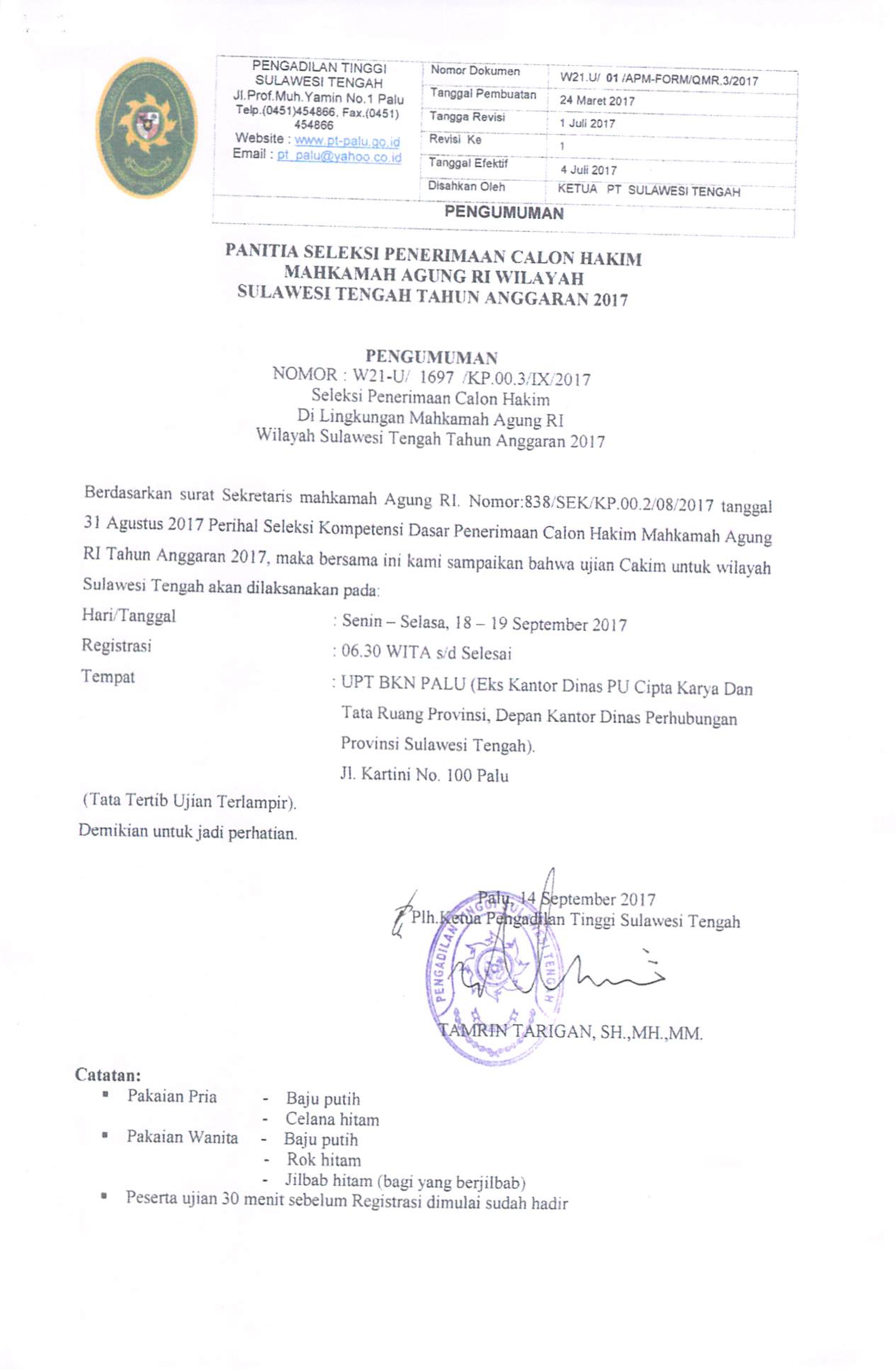 PENGUMUMAN CAKIM2017 001